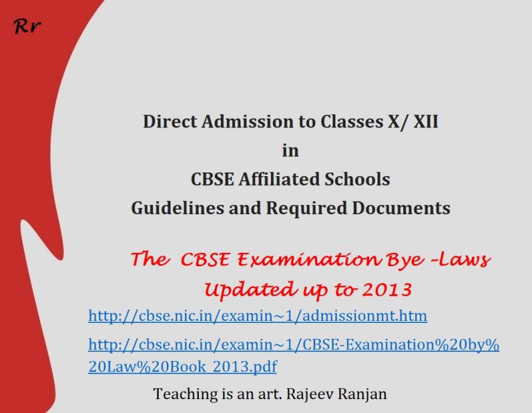 Direct Admission to Classes X/ XII in CBSE Affiliated Schools