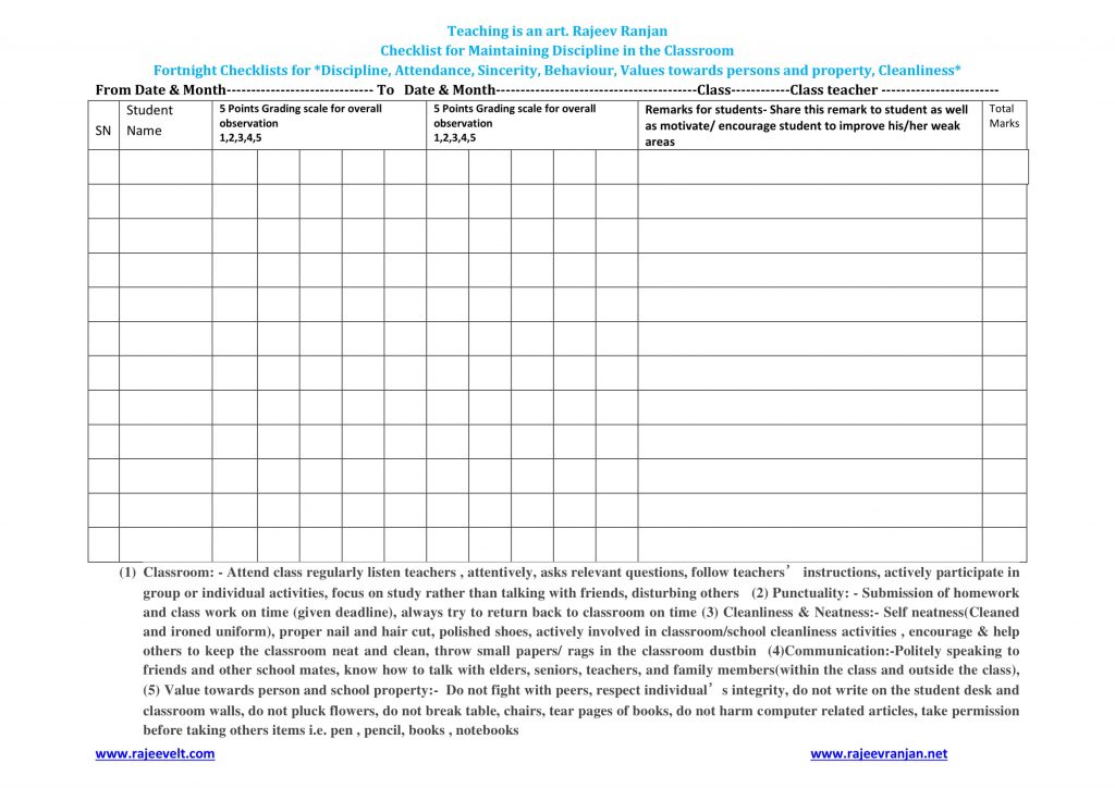 Checklist for Maintaining Discipline in the Classroom and School for ...
