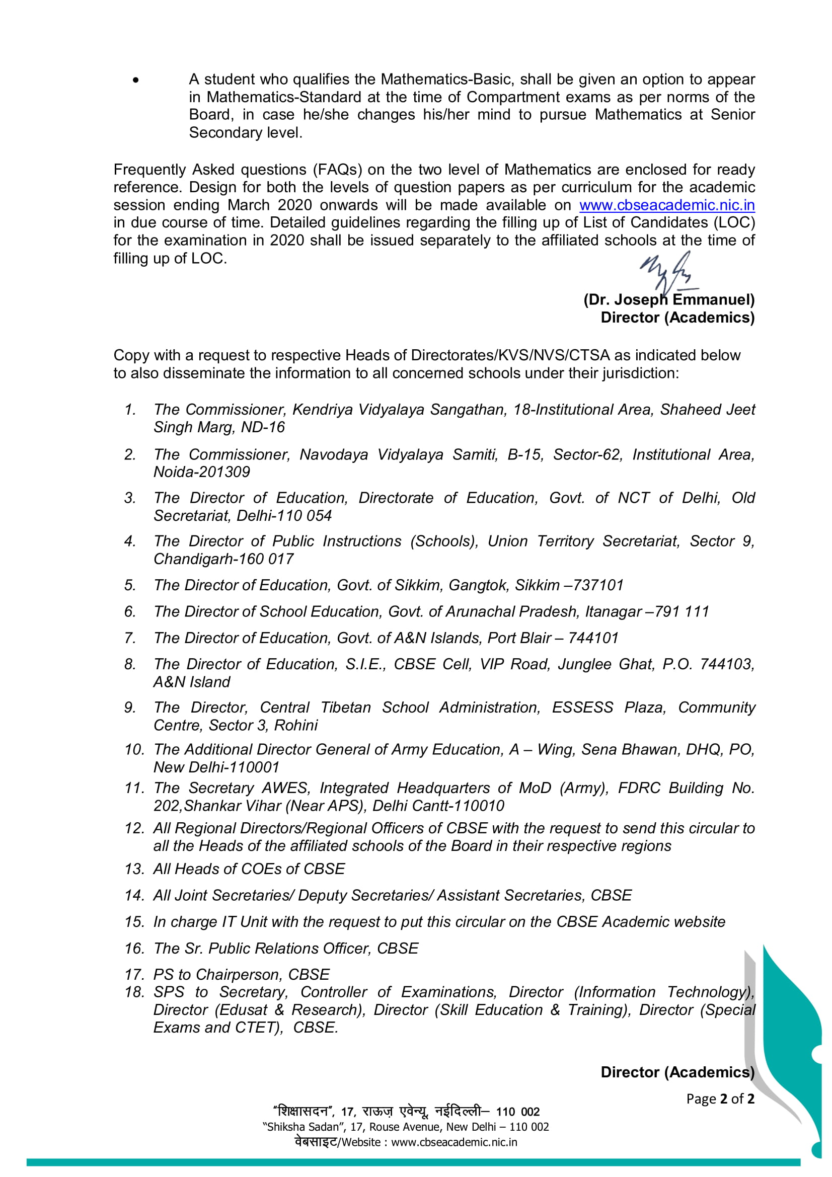 Mathematics Standard Mathematics Basic CBSE Rules Regulation And 