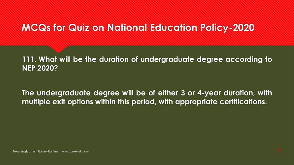 NEP 2020-Multiple Choices Questions for Competitive Exams- rajeevelt