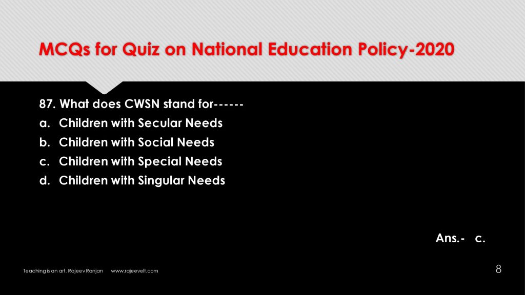 FAQs-MCQs-Multiple Choices Questions on NEP 2020-Rajeevelt