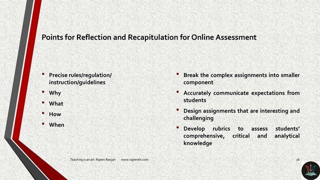 Points for Teacher to Recapitulate and Reflect Following Points Before Conducting Online Assessment