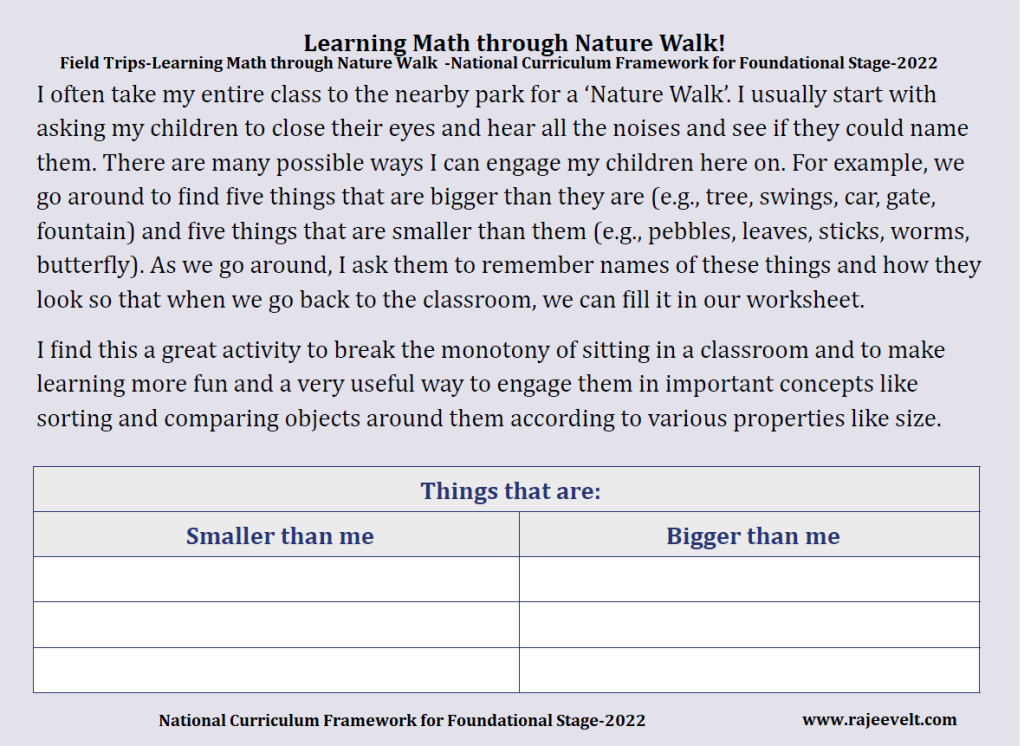 Field Trips-Learning Math through Nature Walk  -National Curriculum Framework for Foundational Stage-2022