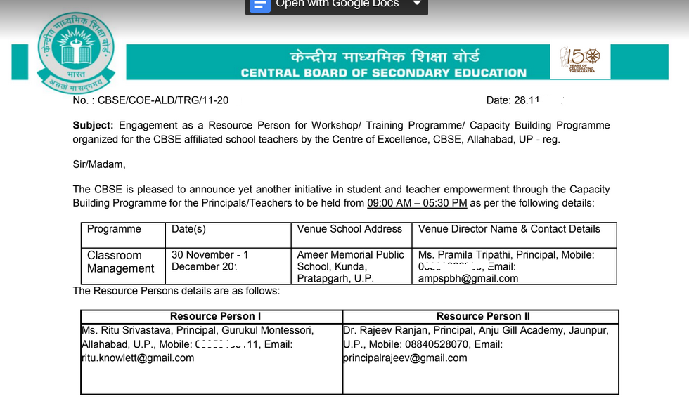 CBSE Resource Person-Teacher Trainer