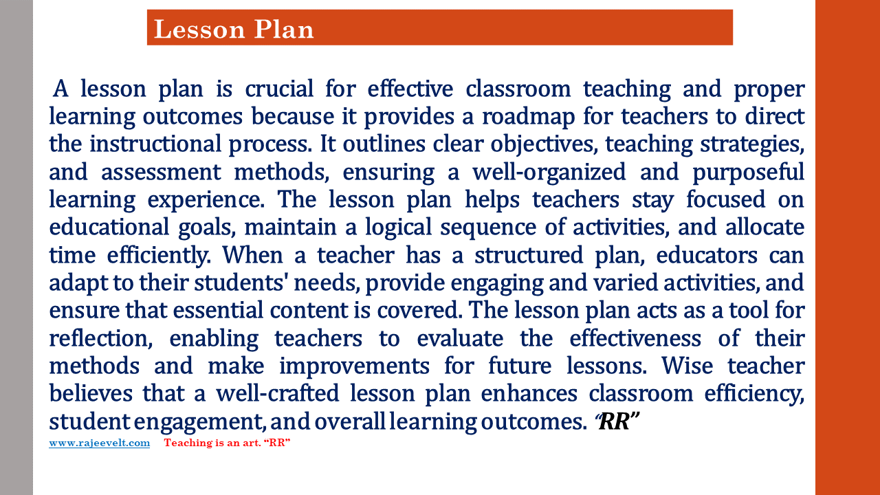 Lesson Plan for Teachers for Effective Classroom Teaching Learning and ...